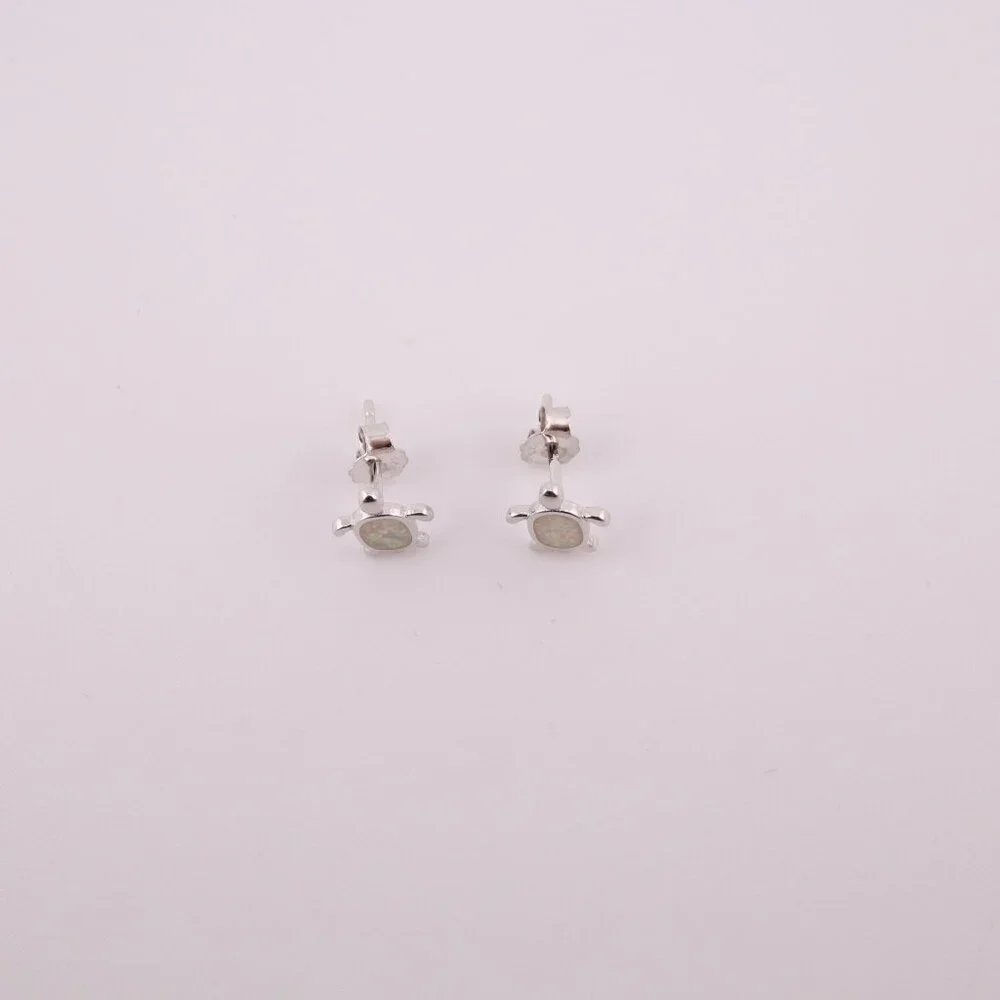 Women's Sterling Silver Jewelry Turtle Stud Fashion Earrings with Opal Accents**